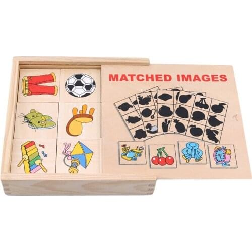 New Montessori Enlightenment Teaching Wooden Puzzle Toy Looking The Shadow Matching Game Card Graphics Corresponding Box