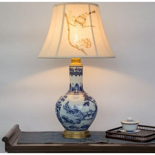 Jingdezhen New Chinese Blue And White Porcelain Lamps Hotel Study Room Bedroom Living Room Vase ceramic table Lamps