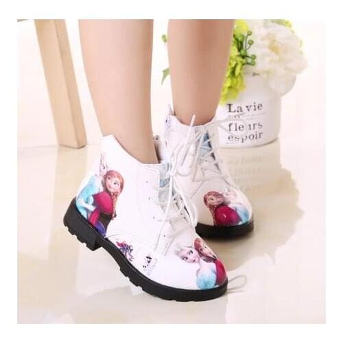 Autumn Winter Kids Baby Girls Snow Queen Pu Leather Boots Casual Shoes Fashion Cartoon Boots For Girls School Shoes EU 26-36