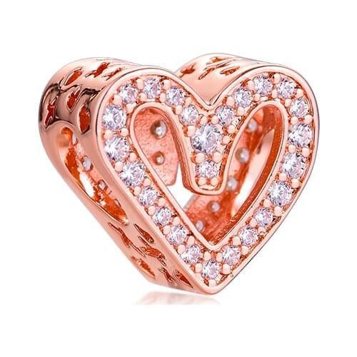 Fits for Pandora Beads Bracelets 100% 925 Sterling Silver Jewelry Rose Sparkling Freehand Heart Charms Free Shipping