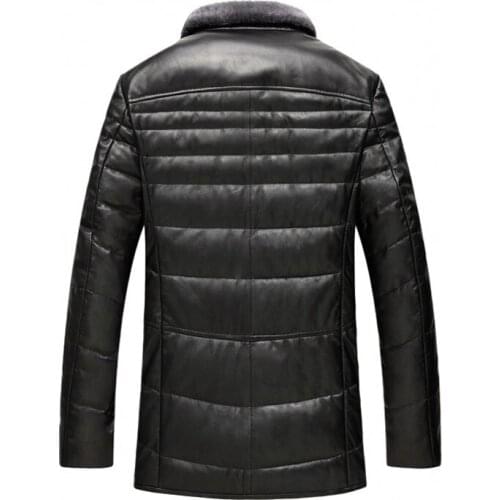 Winter New Men Real Leather Jacket Luxury Wool Collar Warm Sheepskin Down Coat Fashion Single Breasted Lapel Office Outerwear