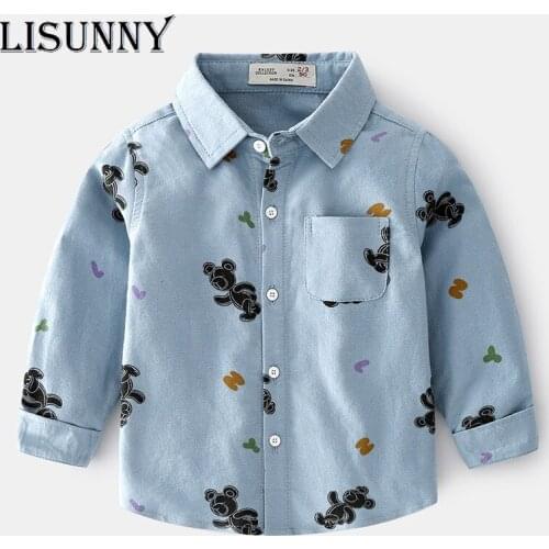 2021 New Autumn Spring Cotton Cartoon Print Baby Boys Shirt 1-6T Fall Childrens Tops Toddler Shirts Kids Blouse COTTON Clothes
