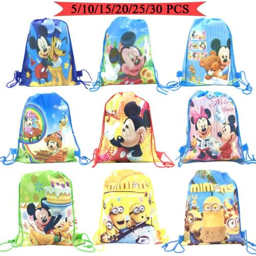 Disney Mickey Minnie Mouse Party Bags For Kids Birthdays Non-Woven Fabric Backpack Child Travel School Bag Decor Drawstring Bags