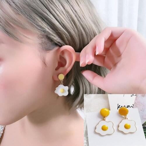 HOT Creative Fun Egg Yolk Yellow Earrings Japan and South Korea Cute Fun Character Fashion Stud Earrings Girls Jewelry Gift