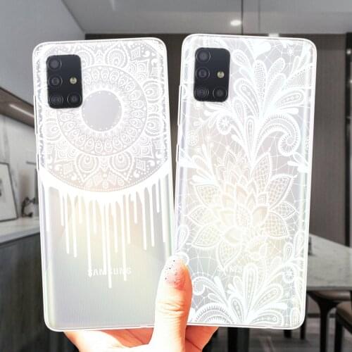 Sexy Floral White Lace Flower Silicone Case Cover For Samsung A51 A71 A21S A01 A10 A11 A20 A30 A31 A40 A41 A50 A70 A7 A8 Plus