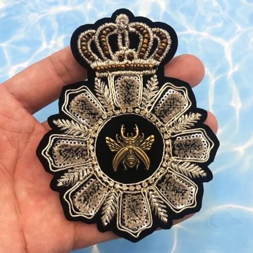 Handmade Beading Rhinestone Patches metal bee crown Striped DIY Toothbrush Embroidery for Clothing Bag Applique Accessories