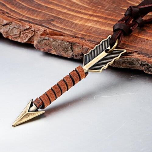 RE Vintage Leather Arrow Punk Necklace Men Adjustable Alloy Sweater Chain Necklaces Women Cowhide rope Jewelery Choker gift A234