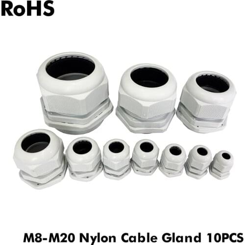 10pc IP68 M8 for 2-4.8mm M8 M10 M12 M16 M18 M20 Wire Rohs Black Waterproof Nylon Plastic Cable Gland Connector