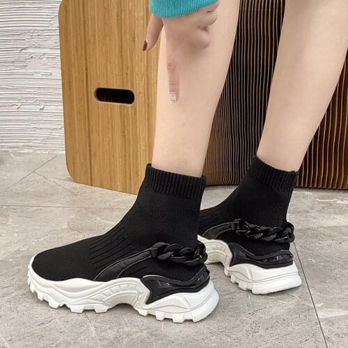 High Top Sport Shoes Women Running Sneakers Teenager Student Sneakers Women Chain Socks Sneakers For Women Cchunky Running Shoes