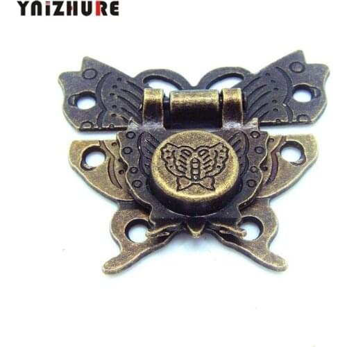 2pcs 51*46mm Sale Wood Box Padlock Hasp Lock Antique Wooden Box Clasp Buckle Butterfly Alloy Lockbuckle Decorated