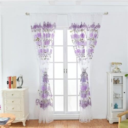 Voile Curtains Panels Sheer Offset Print Peony Pattern Shade Drapery for Living Room(1 Panel Set)