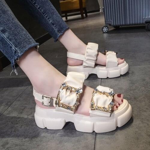 Koovan Womens Sandals 2021 New Women Summer Wedges The New Sponge Thick Bottom Shoes Leisure Diamond Roman Sandals For Women