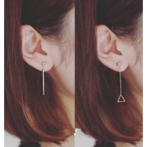 Ey602 Gothic punk simple geometric triangular geometric vertical bar tassel asymmetrical personality Female charm earrings