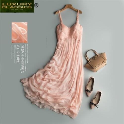 Real Summer Boho 100% Silk Dress Women Maxi Vestidos Korean Long Sexy Strapless Dresses Woman Vintage Beach Party Dresses