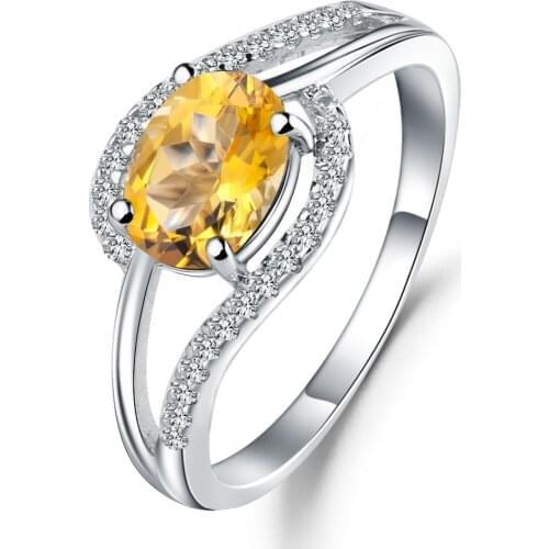 GEMS BALLET 100% 925 Sterling Silver Oval Birthstone Ring 1.30Ct Natural Citrine Gemstone Rings For Women Wedding Fine Jewelry