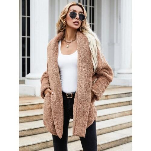 Women Autumn Solid Color Double-Sided Velvet Warm Coat Turn-down Collar Long Sleeve Suit Woman Clothing Casual Loose Trench Tops