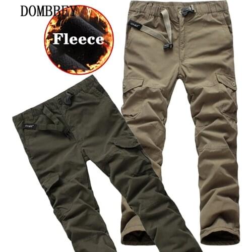 Winter Double Layer Fleece Pants Men Casual Thick Warm Straight Trousers Overalls Multi Pockets Loose Baggy Military Cargo Pants