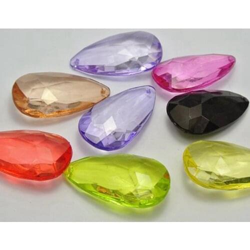 10 Mixed Colour Transparent Acrylic Large Faceted TearDrop Pendants 48X26mm
