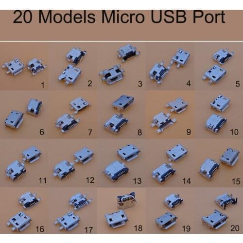20 Models mini 5 pin Micro USB Jack Connector dc plug Charging port female male plug 5pin other mobile pcb socket phone