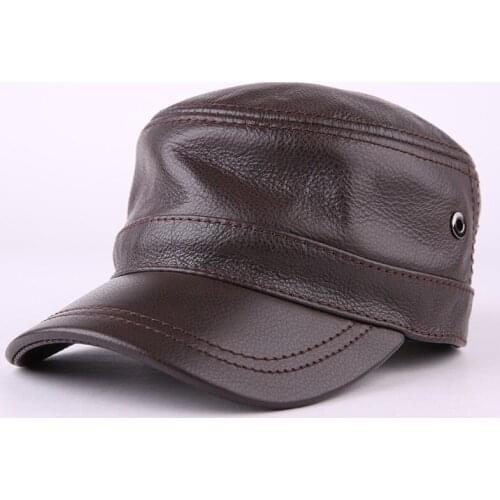 2017 Korean Style Winter Leather Flat Cap 100% Genuine Leather Peak Baseball Cap Hip Hop Hats Mens Winter Warm Hat B-7190