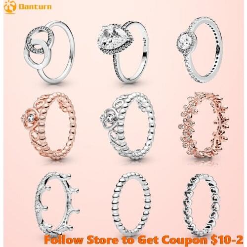 925 Sterling Silver Women Rings Sparkling Teardrop Halo Princess Tiara Crown Flower Beaded Rings for Women Jewelry Wedding