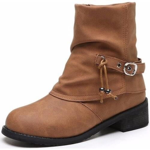 2020 Large Size 35-43 New Womens Low Heel Shoes Retro Wild Classic Buckle Decoration High Quality Casual Ankle Boots B21-72