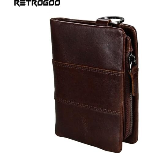 RETROGOO 2021 Fashion Men Short Wallet RFID Genuine Leather Male Purse Card Holder Zipper Coin Pocket Money Bag Cowboy Carteira