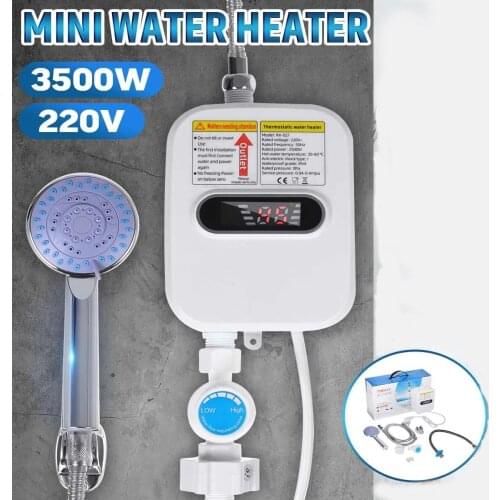3500W Mini Instant Electric Water Heater Bathroom Kitchen Tankless Hot Water Heater Tap Temperature Display Faucet Shower Set