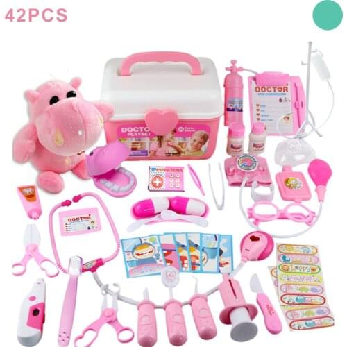 42PCS Children Pretend Play Doctor Nurse Toy Set Portable Suitcase Medical Kit Kids Educational Role Play Toys With Plush Doll
