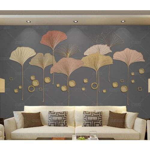 Bacal Custom wallpaper mural Vintage modern minimalist plant ginkgo leaf hand painted nordic TV background 3D wallpaper