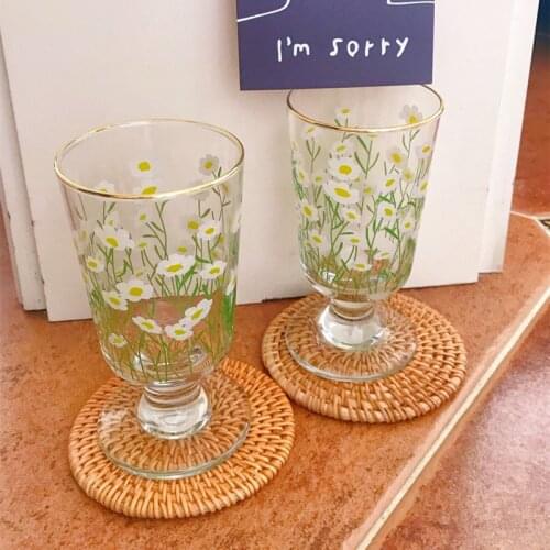 Cup glass golden rim small daisy goblet tulip short glass ins red wine cup cute wine glass glass drinkware drinking glass
