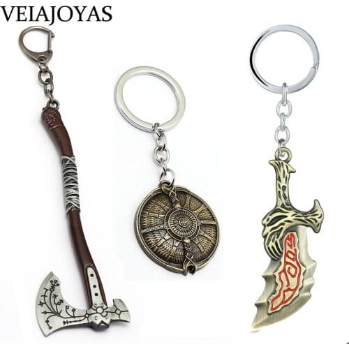 God of War 4 Leviathan Key Chain Metal Keyrings Kratos Guardian Shield Ice Axe Charm Pendant llaveros Car Keychain Game Jewelry