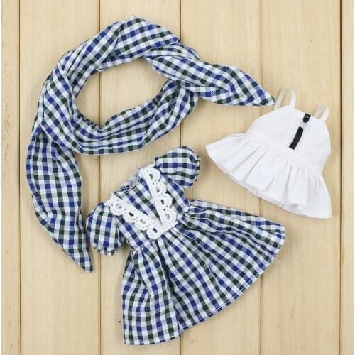 DBS Blyth icy 1/6 doll clothes Plaid Lolita Dress with Hair Strap suitable licca girl gift
