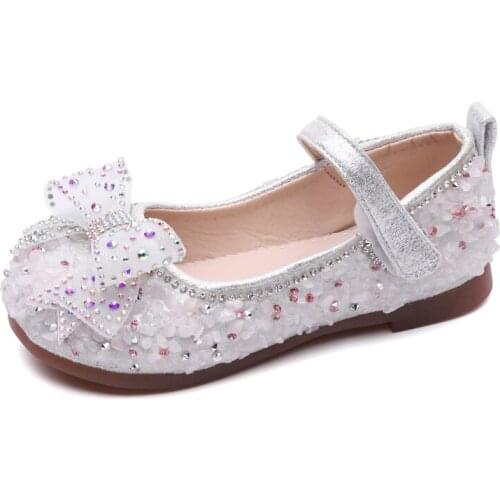Baby Girls Shoes Toddlers Dress Shoes For Wedding Party Kids Children Flats Mary Janes With Bow-knot Bling Rhinestone Crystal