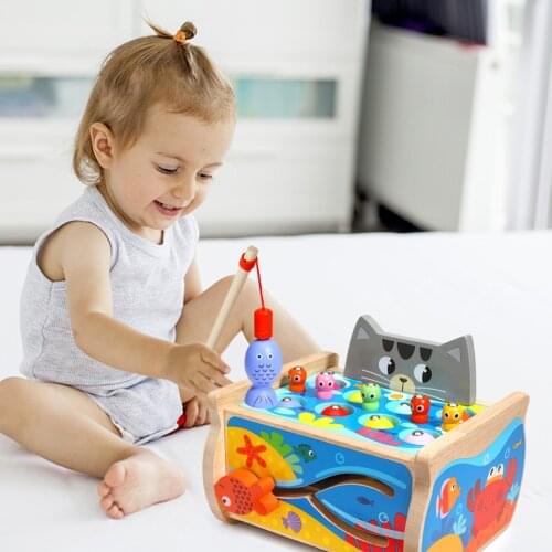 Children Cute Wooden Animal 3D Puzzle Fishing Toy Set For Toddler Ages 1-6 Number Educational Magnetic Play Puzzles Car Gifts