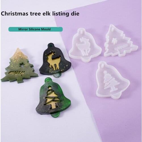 DIY Christmas Tree Elk Bell Crystal Silicone Epoxy Pendant Bag Decor Craft Mold