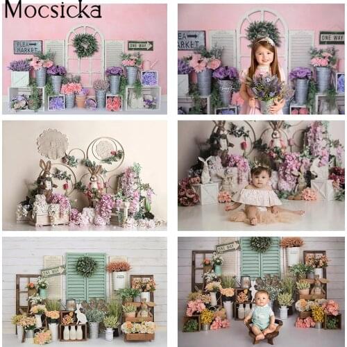 Flower FLEA Market Newborn Kids Spring Easter Bunny Photo Background Girls Children Photo Background Props Baby Shower Decor