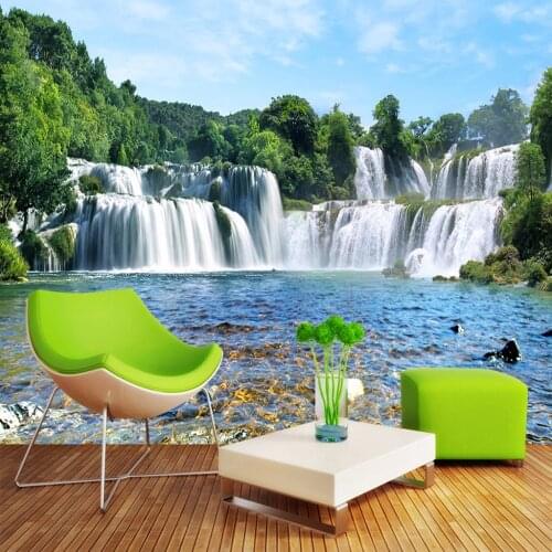 Custom Photo Wall Paper 3D Modern Living Room Sofa TV Background Wallpaper Waterfall Running Water 3D Landscape Mural Wallpaper