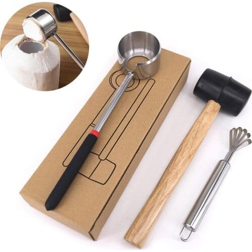 36 Set Coconut Opener Meat Removal Tool Rubber Mallet for Young Coconut Food Grade Stainless Steel Kitchen Utensils Wholesale K2