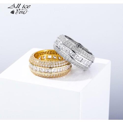 ALLICEONYOU Baguette Ring Copper Material Charm Gold Silver Color AAA Cubic Zirconia Fashion Hip Hop Jewelry For Women Gif