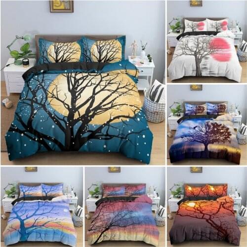 Beautiful 3D Landscape Bedding Set For Bedroom Tree Silhouette Against Sunset Sky Duvet/Quilt Cover Pillowcase King Twin 2/3PCS
