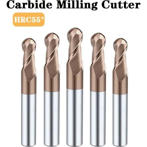 Ball Nose End Mill Tungsten Carbide Cutter CNC Router Bit Milling Tool 55° R0.5 2mm 10mm 12mm HRC45 55 65 2Flute Cutting Tools