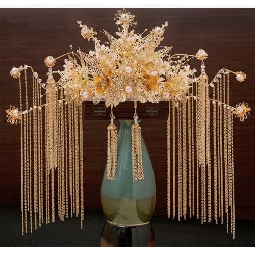 Bride Costume Headdress Tassel Step Shake Set Chinese-Style Wedding tiara Old Fashion Coronet bride hair Accessories