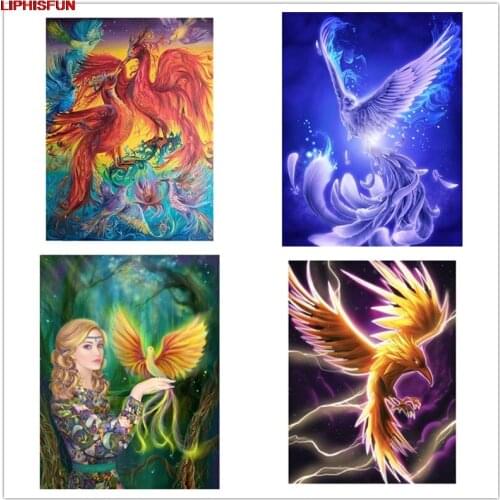 LIPHISFUN Full Drill Cross Stitch Diamond Painting Phoenix Embroidery scenery Home Decor Square/round fantasy girl