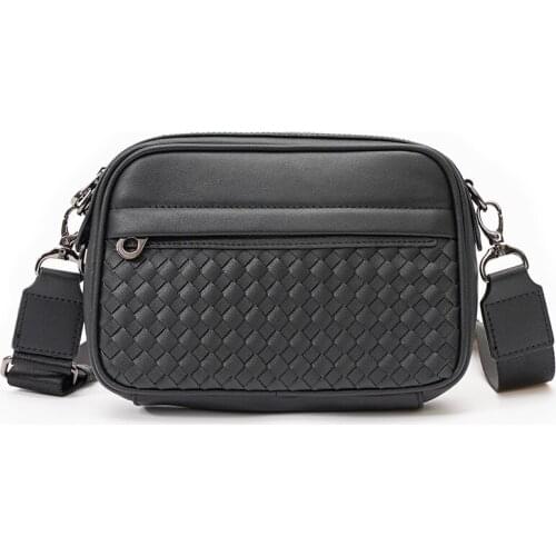 Shoulder Bag Fashion Mens High Quality Pu Leather Single Shoulder Bag Weave Messenger Bag Casual Small Bag Crossbody Bag