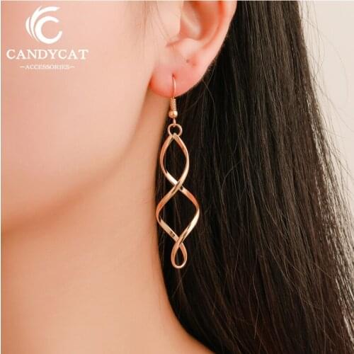 Trendy Geometric Spiral Curved Long Drop Earrings Statement Twisted Wave Curve Dangle Earrings Women Fashion Jewelry 2019 Gifts
