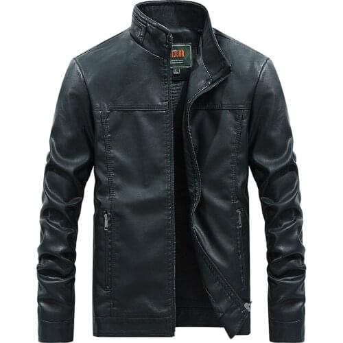 Utumn Solid Color Leather Jacket Stand-up Collar PU Jacket Loose Casual Motorcycle Thick Coat Mens Baseball Jacket Men