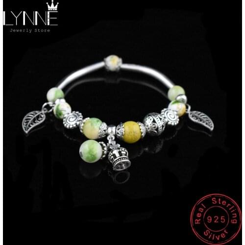 New Fashion Ethnic Style Leaf Pendant Bracelet Women Crown Round Glass Beaded Chain Bracelets For Bangle Jewelry Brithday Gift
