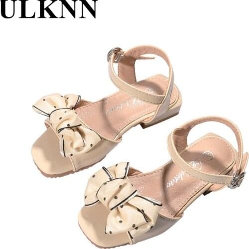 ULKNN 2021 Summer Bow Footwears For Girls Spring High Heel Princess Kids Sandal Childrens Solid Sandals Comfortable Shoes
