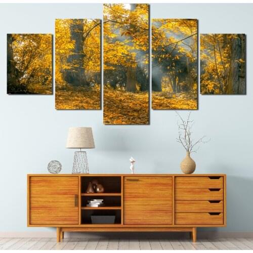 Autumn Fall Falling Leaves Orange Decoration Poster 5Pcs Home Canvas Painting Wall Decoration Frameless Style